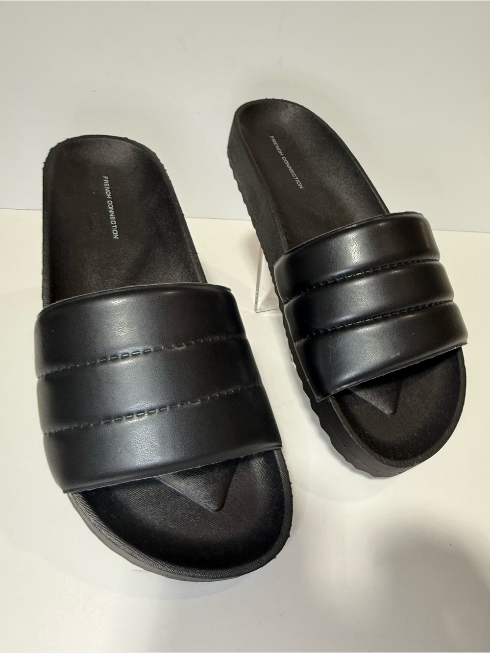 French Connection Black Quilted Slide Sandals